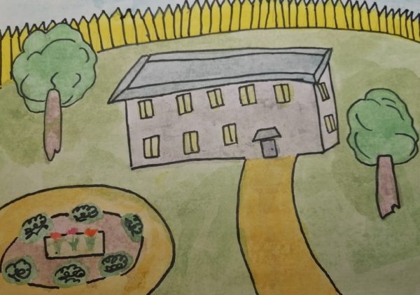 Школьный двор карандашом