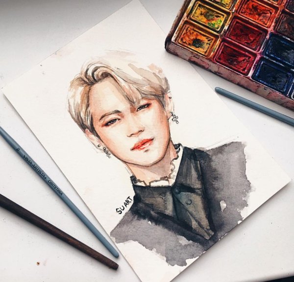 Чимин БТС акварелью