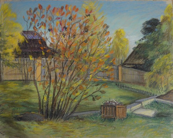 Нарисовать осенний двор