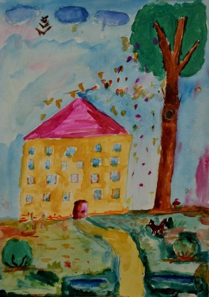 Рисунок дворик осень