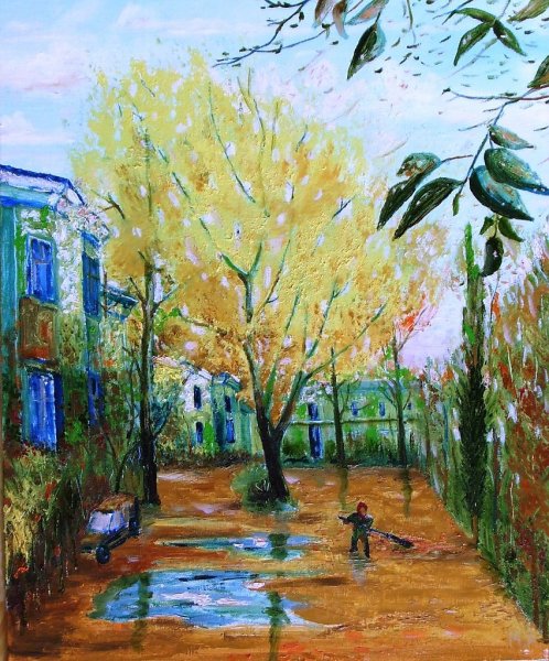 Нарисовать осенний двор