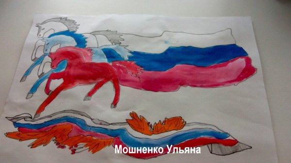 Рисунок на тему и гордо реет флаг Державный