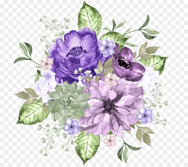 Фиолетовые Акварельные цветы