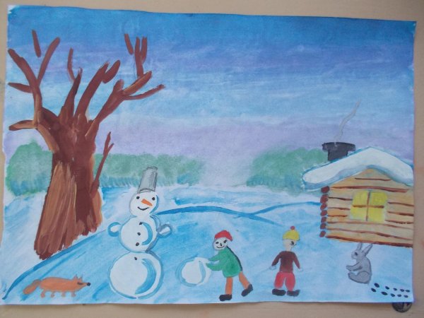 Рисование зимний лес