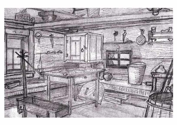 Эскиз убранства русской избы