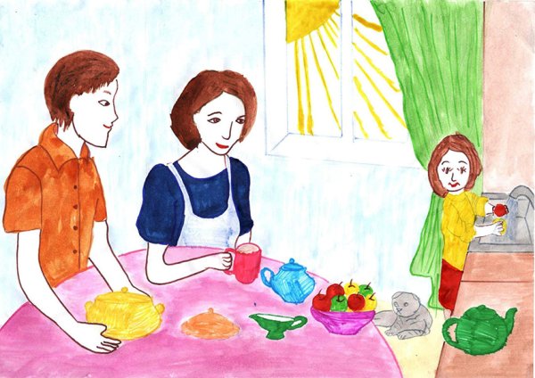 Раскраска мама с дочкой на кухне