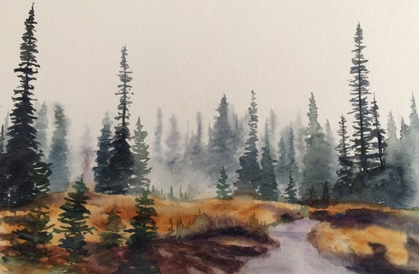 Рисование ребёнком ёлки зимой