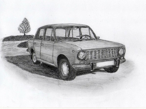 ВАЗ 2101 вид спереди карандашом