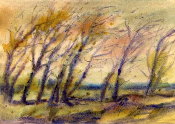 Осенний ветер акварель