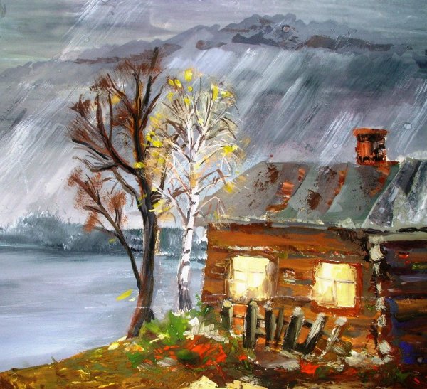 Поздняя осень гуашь