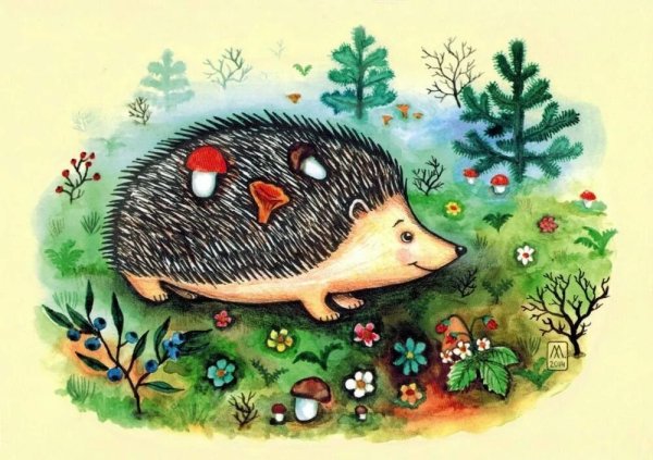 Ежик акварель