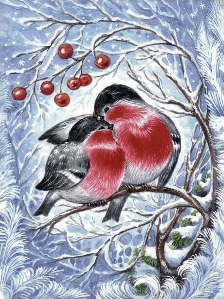 Алмазная мозаика "Снегири"