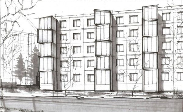 Набросок многоэтажного дома
