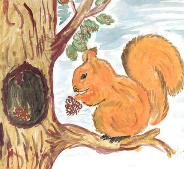 Белка рисунок детский