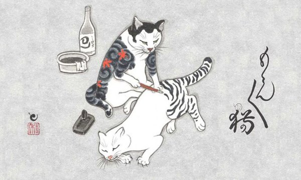 Кошки японские иллюстрации