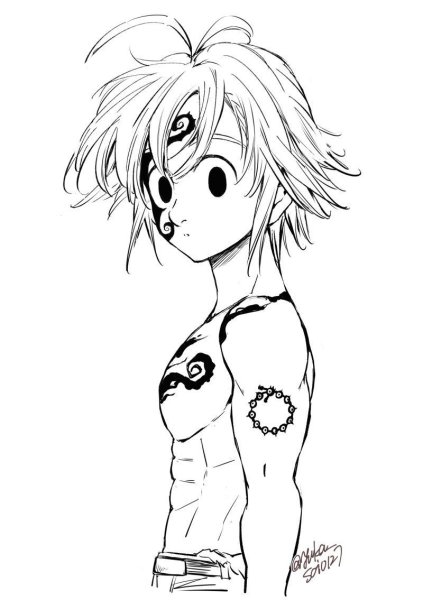 Семь смертных грехов аниме Мелиодас черно белая печать