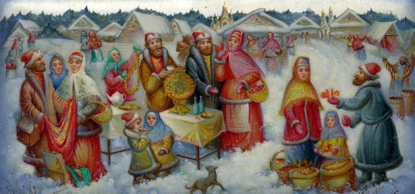 Федоскинская миниатюра Масленица