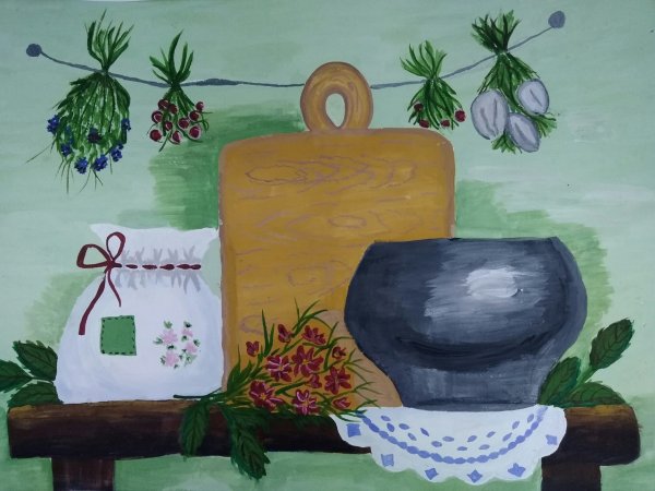 Деревенский натюрморт гуашью