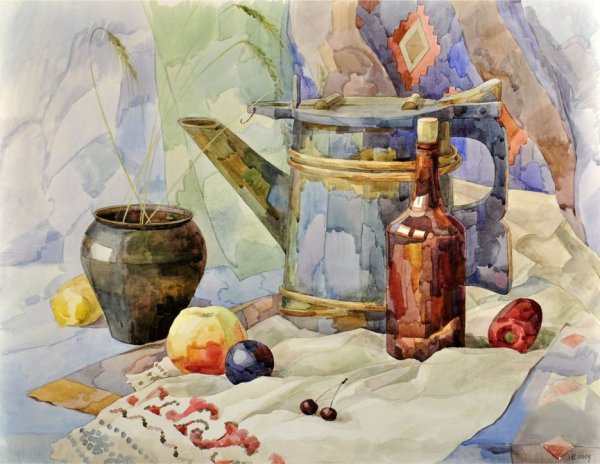 Деревенский натюрморт акварелью