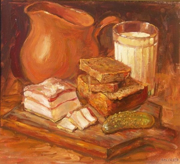 Натюрморт с хлебом живопись