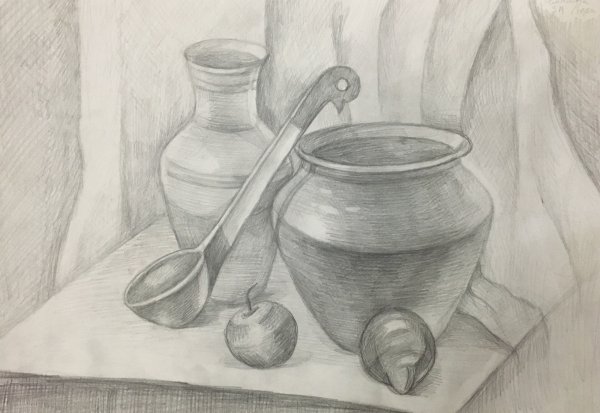 Деревенский натюрморт рисунок карандашом