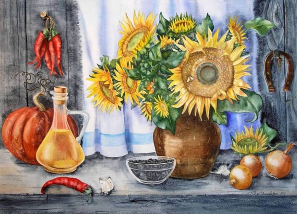 Деревенский натюрморт акварелью