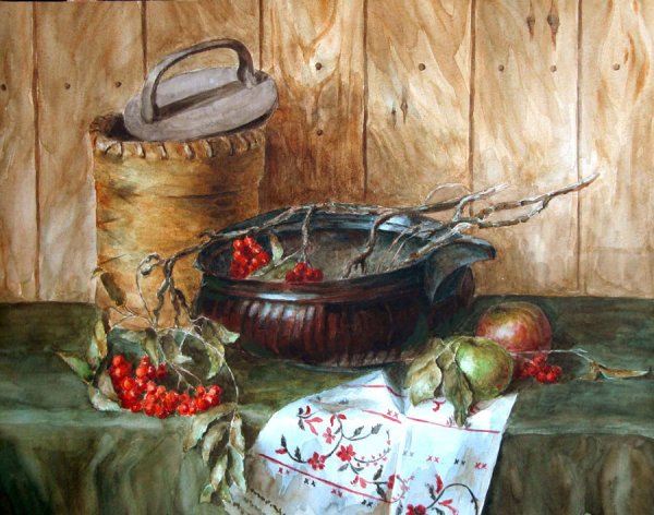Деревенский натюрморт акварелью