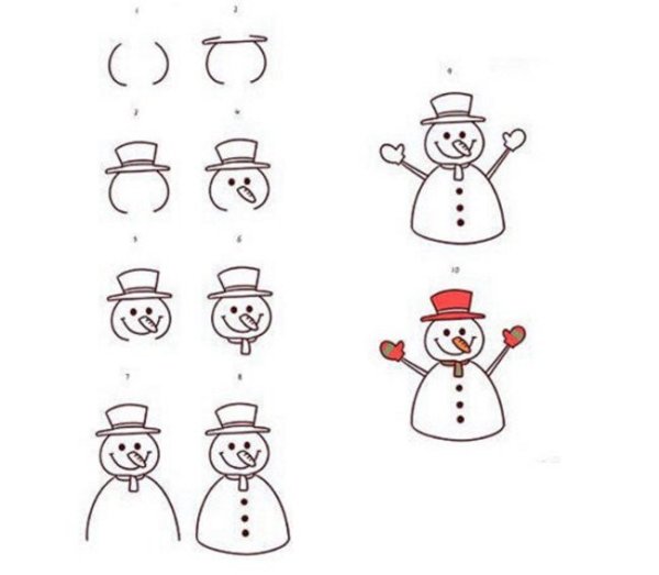Поэтапное рисование снеговика