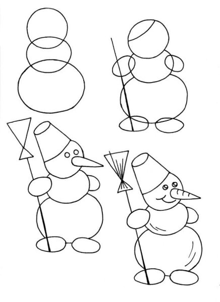 Поэтапное рисование снеговика