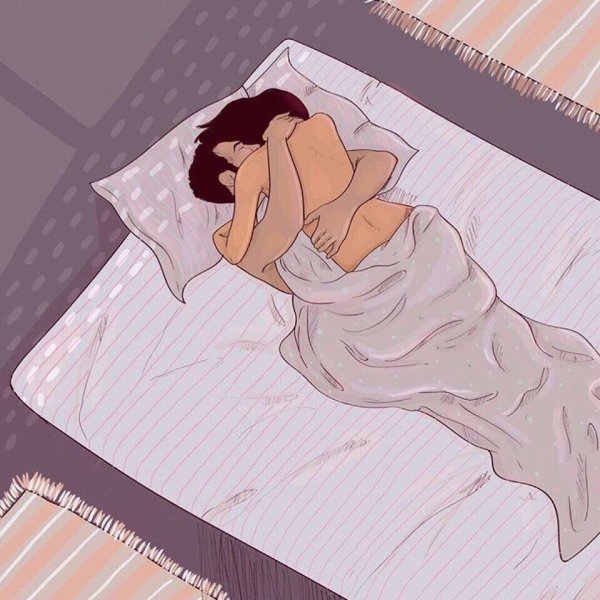 Обнимашки людей в кровати
