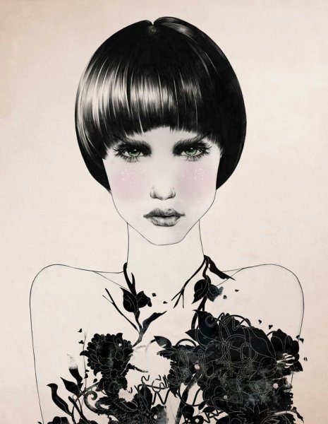 Девушка с каре рисунок