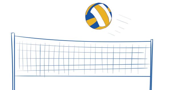 Волейбольный мяч и сетка на прозрачном фоне