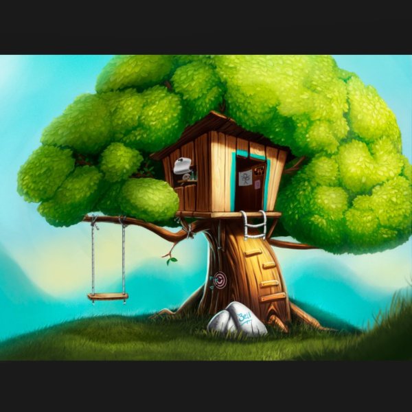 Акварельный домик на дереве