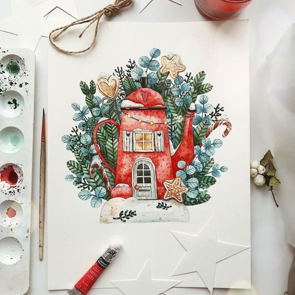 Новый год акварель