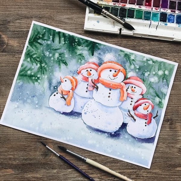 Милые новогодние акварели