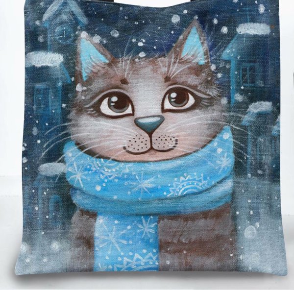 Котик в шарфике зимой