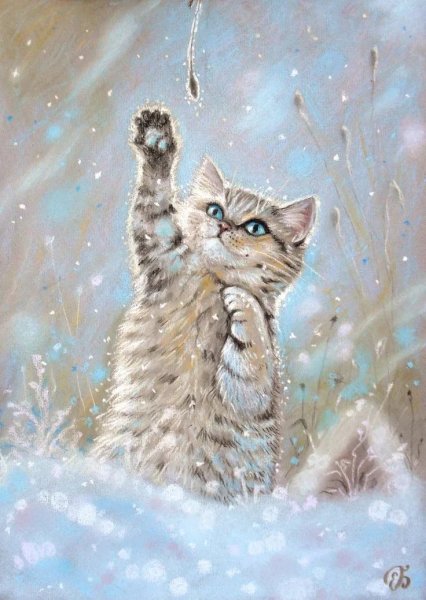 Зимние пейзажи с кошками