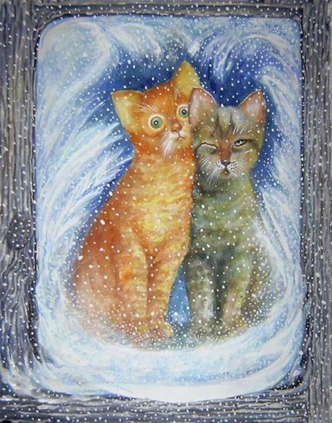 Картины кошки зимой