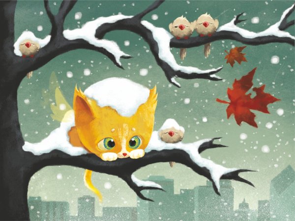 Зимний кот на ветке