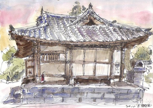 Корейская архитектура рисунок Ханок