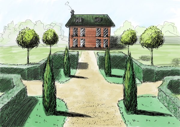 Дом в ландшафте рисунок