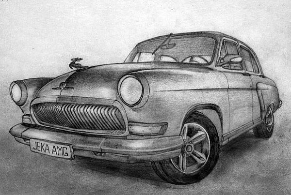 Волга рисунок карандашом