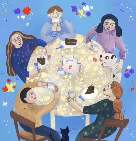 Семейное чаепитие нарисовать