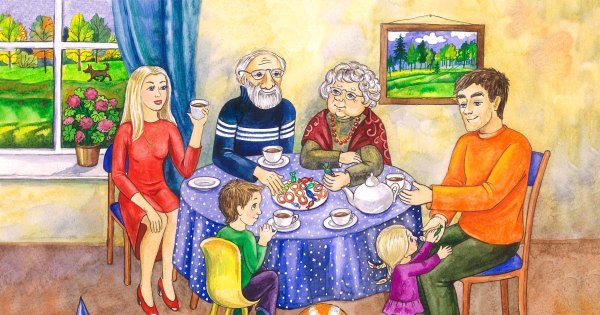 Семья ребёнок чаепитие