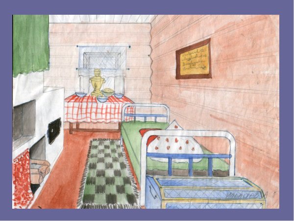 Интерьер русской избы в перспективе