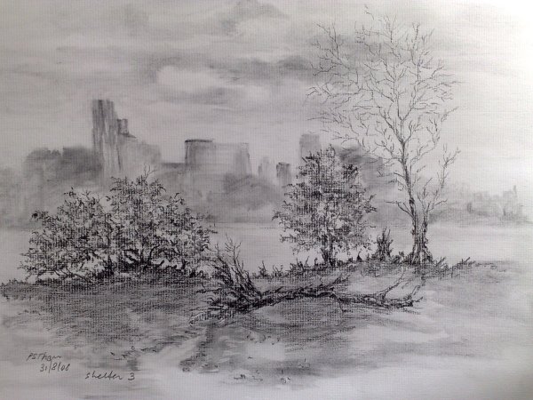 Пейзаж угольным карандашом