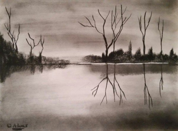 Пейзаж угольным карандашом