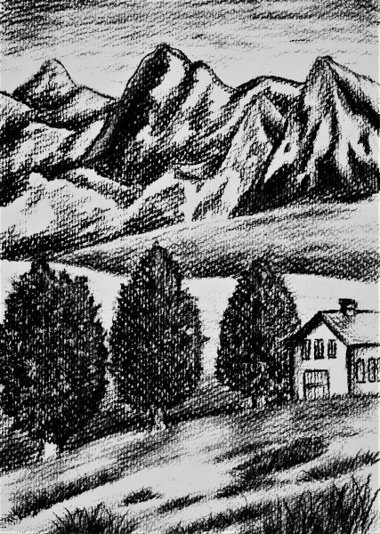 Рисунки углем пейзаж