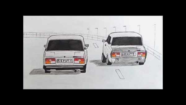 ВАЗ 2107 спереди карандашом