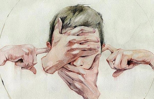 Лицо прикрытое рукой арт